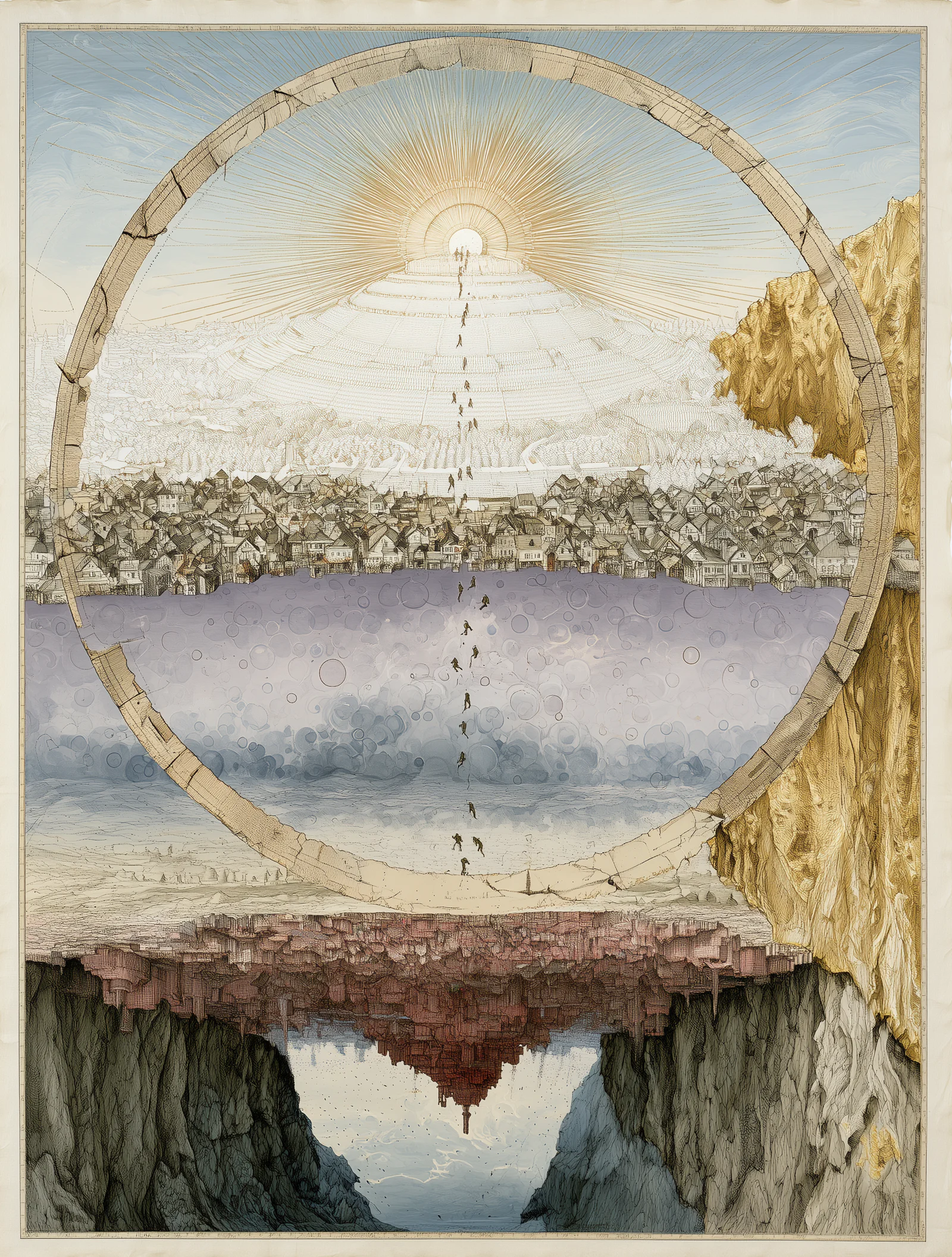 Peinture cosmologique du monde de KOR, organisé autour d’un immense cercle entre Vasen, Xenen et Exen